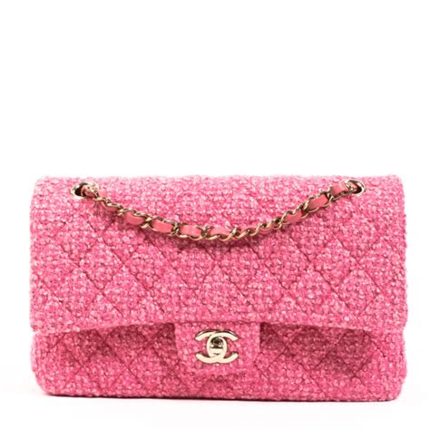 chanel pink silver metallic tweed fabric knit bag|Chanel pink ref.